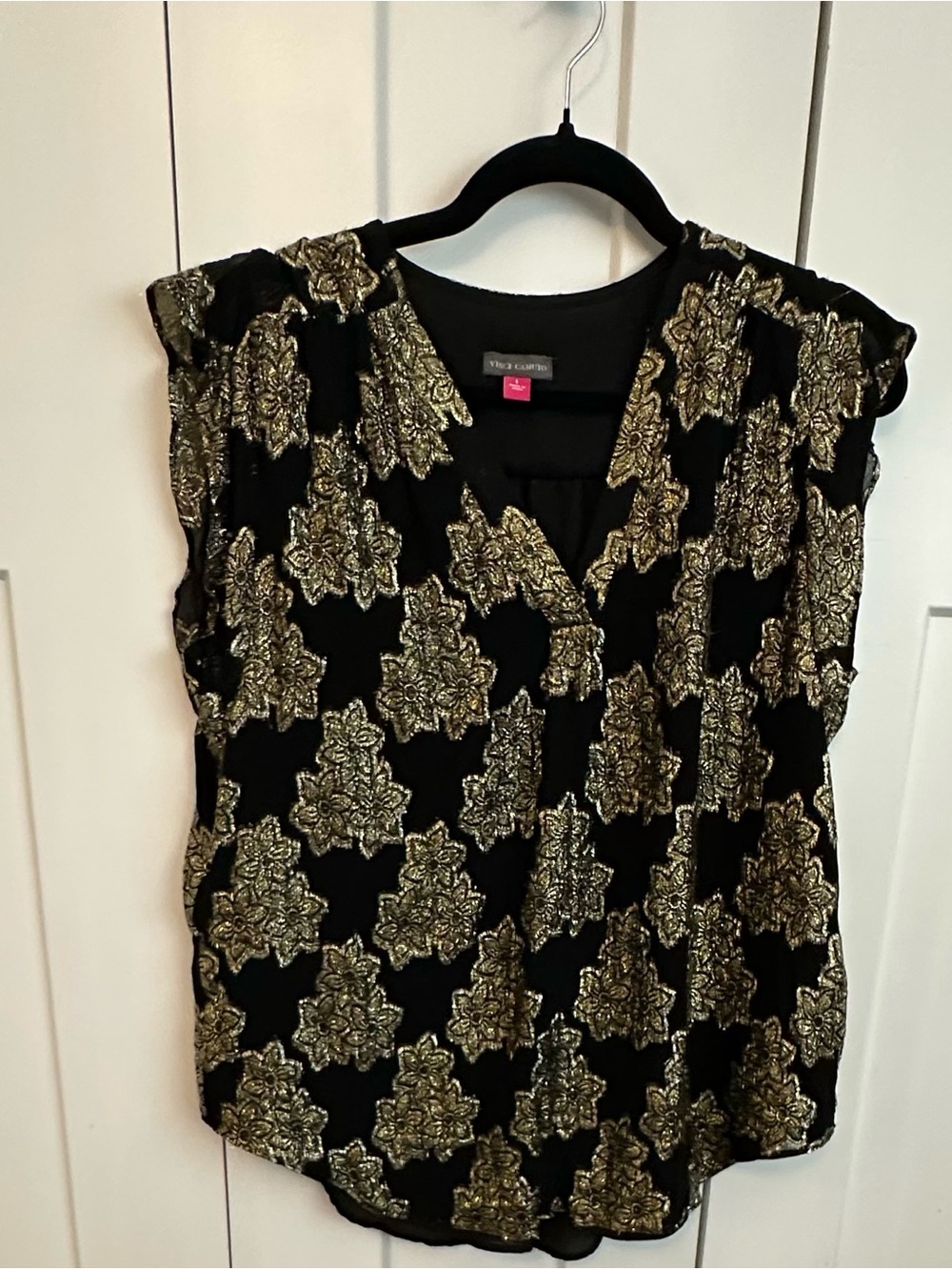 Vince Camuto Black Blouse with Gold Medallion Print
